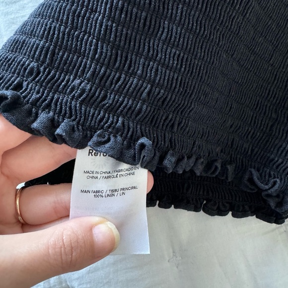 Reformation XS Holly Black Linen One Shoulder Ruched Blouse - Picture 9 of 9